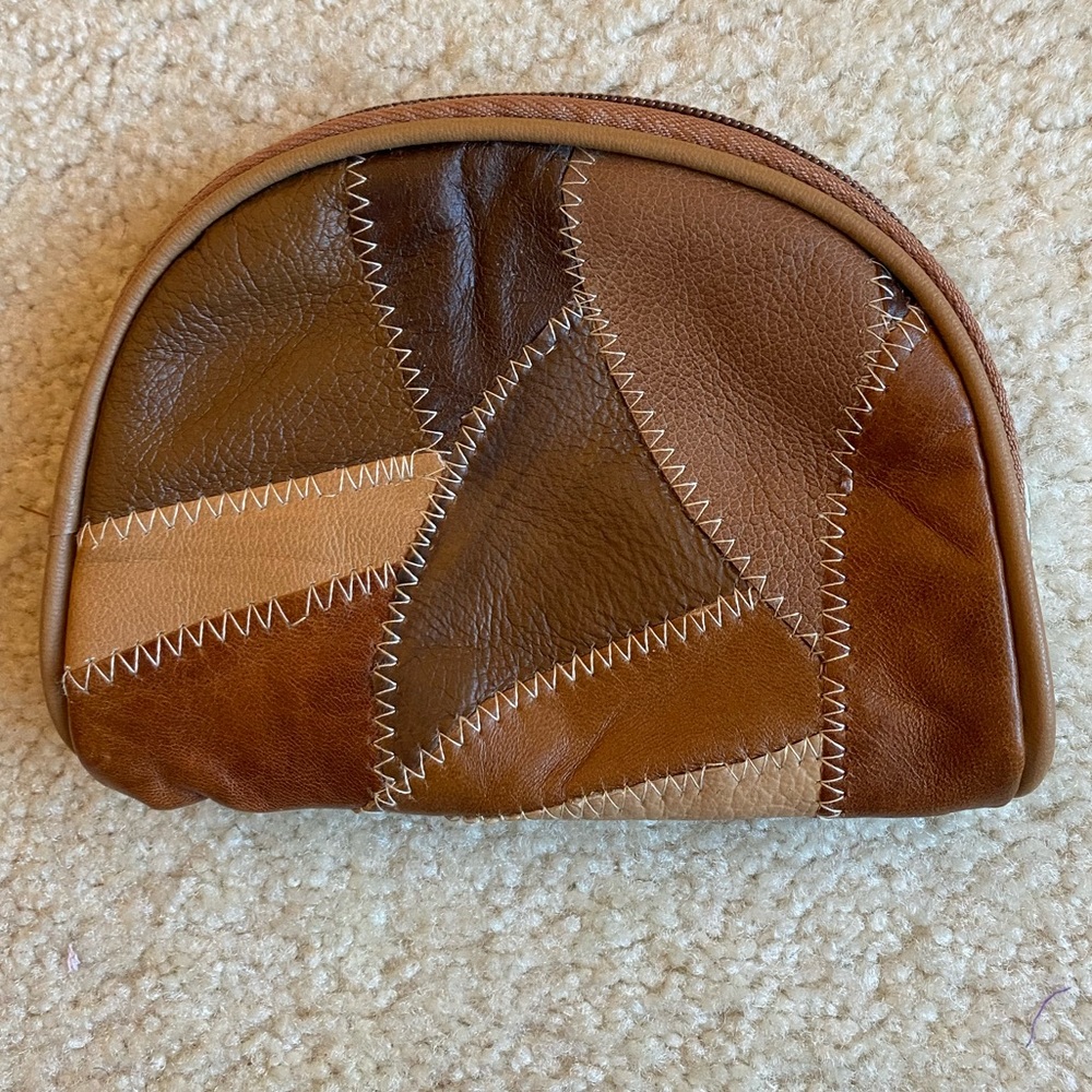 Leather coin purse wallet brown patchwork multi color bag